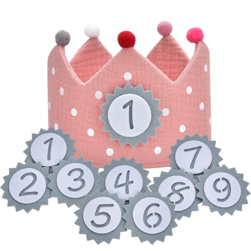 DealKits Geburtstagskrone Musselin mit Zahlen, Klett-Buttons mit Zahlen von 1-9, Kinder Partyhüte Party Deko für den Kindergeburtstag, Geburtstag Krone für Junge & Mädchen