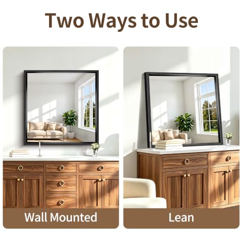 Image of Bathroom Mirror, 36 x 36 inch Brushed Black Square Mirrors for Wall | 0.6 inch Thickened Deep Frame Rectangle Mirrors for Over Sink, Shatterproof Tempered Glass, Antirust, Horizontally or Vertically