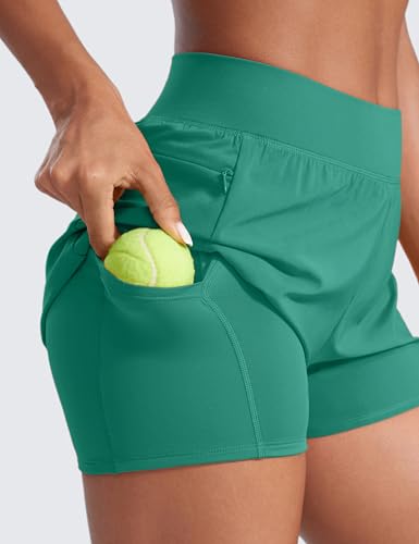 Image of CRZ YOGA 2 in 1 Double Layer Running Shorts 3 inch | High Waisted, Quick Dry, Lightweight, Zip Pockets, for Women