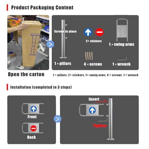 Puerta de Seguridad batiente metálica Universal para supermercados y bibliotecas - Barrera de Seguridad Industrial unidireccional (50 x 97 cm) - Control de Acceso a almacenes Duradero y fiab