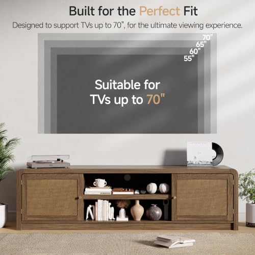 70" Rattan TV Stand, TV Console for TVs Up to 80", Walnut - Image 5
