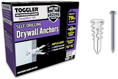 TOGGLER SnapSkru SP Self-Drilling Drywall Anchor with Screws, Glass-Filled Nylon, Made in US, for #6 to #10 Fastener Sizes (Pack of 100)