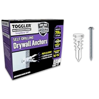 TOGGLER SnapSkru SP Self-Drilling Drywall Anchor with Screws, Glass-Filled Nylon, Made in US, for #6 to #10 Fastener Sizes (Pack of 100)