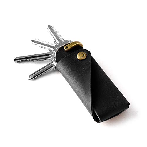 Crazy Horse Craft Portachiavi in pelle, organizer per chiavi, portachiavi, portachiavi (nero carbonio)