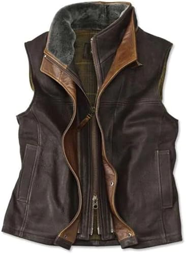 Handance Men's Leather Vest, Stylish Vintage Motorcycle Biker Vest Club Riding Cruiser Touring Jacket(Brown,L)