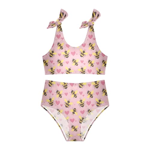 Bee and Heart Girls Two Piece Tankini Swimsuits Summer Bathing Suit Beach Swimwear Set4