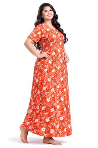 Image of Women Cotton Nighty Combo Pack of 2, Printed Maxi Nighty Gown, Short Sleeve Cotton Nightdress, Soft Breathable Ankle Length Sleepwear Nightwear for Ladies, Free Size
