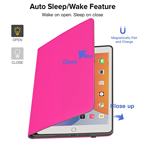 Ruban Case For Ipad 9Th / 8Th / 7Th Generation (2021/2020/2019) 10.2 Inch - Premium Leather Business Multi-Angle Viewing Stand Cover & Pencil Holder, Auto Sleep Wake (Hot Pink) #TOP2