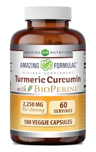 Amazing Formulas Turmeric Curcumin with Bioperine Supplement | 2250 Mg per Serving | Veggie Capsules | Non-GMO | Gluten-Free | Made in USA (1 Pack, 180 Count)