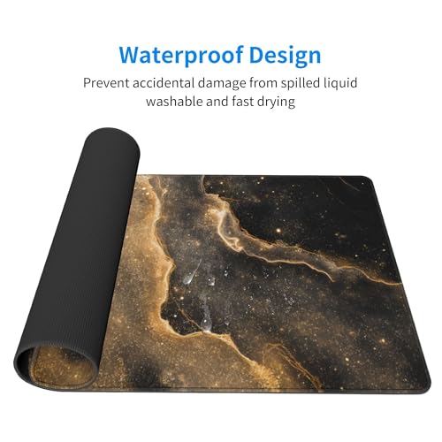 Image of Black Gold Marble Extended Gaming Mouse Pad, with Stitched Edges Large Mouse Pad Desk Protector, Rubber Base Mousepad Keyboard Mouses Mat for Work Game Office Home- 32 inch X 12 inch Inch,E234