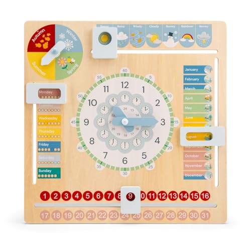 Woet Wooden Calendar Clock for Kids Age 3+ – Learn to Tell Time, Days, Months, Seasons & Weather – Montessori Educational Toy – Fun Preschool Wall Calendar for Boys and Girls