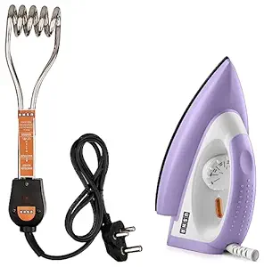 USHA Armor AR1100WB 1100 W Dry Iron with Black Weilburger Soleplate (Purple) & Usha IH2415 1500-Watt Immersion Heater (Silver)