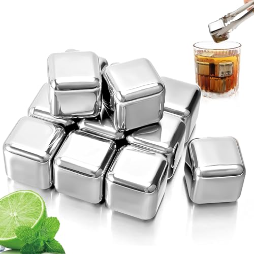 12 Cubetti Cubetti Di Ghiaccio Riutilizzabili,Cubetti Di Ghiaccio In Acciaio Inox 304,Con Pinze Di Ghiaccio e Scatola Di Clip In Silicone, Adatto Per Accessori Da Cocktail Bar Vodka Bevanda