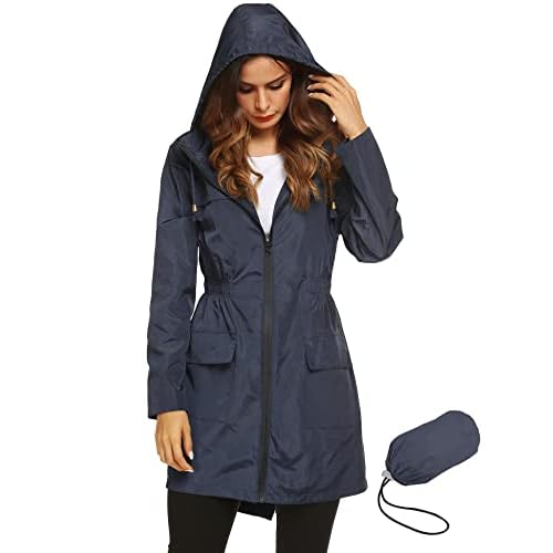 Lomon Women Waterproof Lightweight Rain Jacket Active Outdoor Hooded Raincoat XX-Large Navy Blue