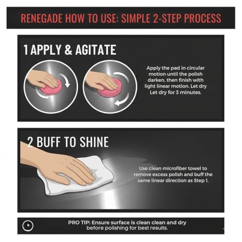 Renegade Pro Pads – Pre-Saturated Red Metal Polishing Pads for Aluminum & Stainless Steel – 10-Pack for Hand Application, Infused with Pro Red Polish