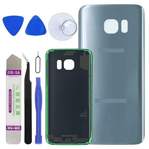 LUVSS [Extra Adhesive] Back Glass Replacement Samsung Galaxy S7 G930 (All Carriers) Rear Cover Glass Panel Case Housing Opening Tools Kit (Silver)