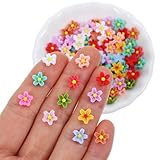 Bremorou 100 Stück Blumen Miniatur Resin Deko Mini Gänseblümchen Harz Charms Dekorierte Blümchen Künstliche Aus Tortendeko 3D Bunte Blume für Miniaturlandschaften Nagel Kunst DIY Dekorations