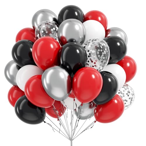 Image of 12inch Red and Black Balloons with Red Black White Silver Balloons | Graduation, Birthday Party Decorations