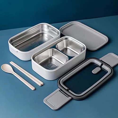 Tinaforld Lunch Box Bento Box 304 Stainless Steel Leakproof Thermal White 2 Layers Food Storage Containers For Adults,Men,Women #TOP4