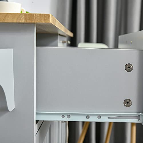 HOMCOM Isla de Cocina con Ruedas Carro de Cocina Mueble Auxiliar de Cocina con 2 Cajones 3 Puertas y Barra Lateral para Comedor 121x46x91 cm Gris - imagen 9