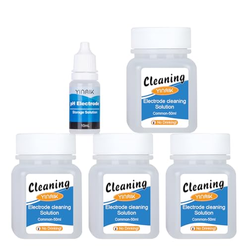 YINMIK Cleanning Solution for pH Electrode,50ml*4 General pH Meter Probe Cleaner, Conductivity Probe cleanning, Electrode Cleaner Suitable for All Kinds pH Meter, EC Meter, TDS Meter, Salt Meter