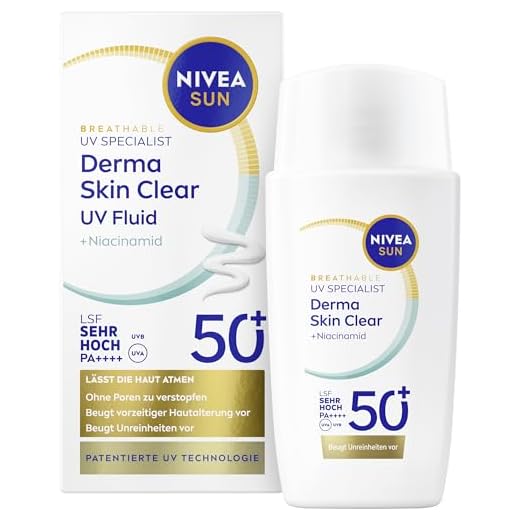 NIVEA SUN Sonnenschutz Fluid LSF 50+, nicht fettende Sonnencreme mit Anti-Unreinheiten Komplex & Niacinamid, UV Gesicht Experte Derma Skin Clear UV-Fluid LSF 50+ (40 ml)