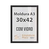 Kit Quadros Moldura com Vidro para Folha A3 30x42 cm de Foto Porta Retrato Documento Poster Decorativo Certificado (Preta, 1)