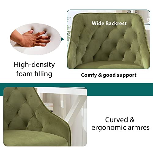 Home Office Desk Chair With Mid-Back Upholstered Modern Tufted Computer Task Chair Swivel Height Adjustable Velvet Accent Chair With Wheels For Living Room Bedroom Study Room Vanity Room (Green) #TOP2