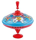 Lena tin toys Brummkreisel aus Metall mit einem Durchmesser von ca. 19 cm, ausgestattet mit einem Holzgriff und Standfuss aus Kunststoff, Spielzeug - Klassiker an die man sich mit Freude erinnert