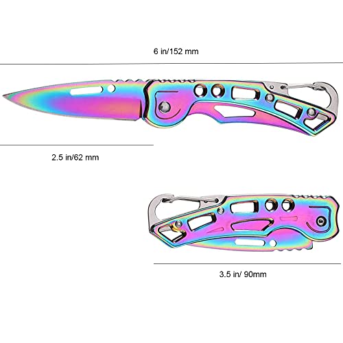 Wwzj 2 Pack Pocket Knife (Multicolored Titanium) With Key Ring Easy To Everyday Carry, Folding Knife Self-Defense #TOP5