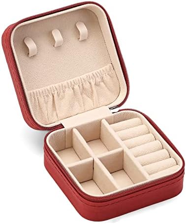 ZPROW Travel Jewelry Case, Mini Portable Jewelry Travel Boxes, Small Jewelry Organizer for Rings, Earrings, Pendants, Watches, Necklaces, Lipsticks Organizer Storage Holder Case (Red)