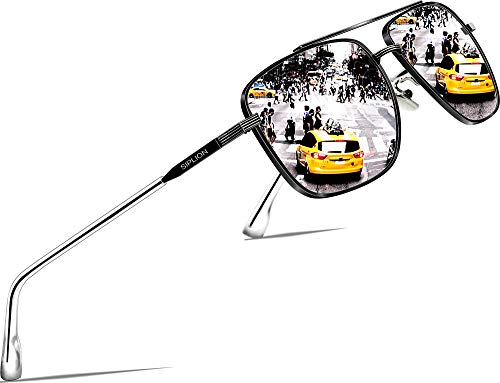 SIPLION Hombre Gafas de sol Polarizado Al-Mg Metal Super Ligero Marco 6055-Silver Cover