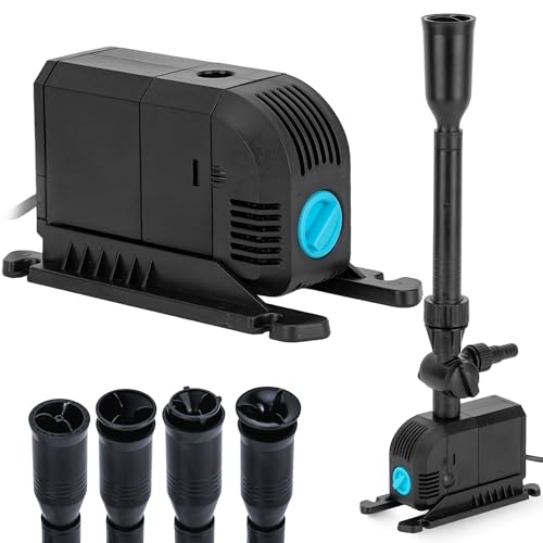 Teicher Teichpumpe FP-900 [20 W, 900l/h] Springbrunnen für Außen, Springbrunnenpumpe inkl. Aufsätze & Filter Schwamm | Teich, Miniteich, Wasserspiel, Fontänen, Bachlauf, Wasserfall Pumpe aussen klein