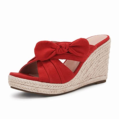 Image of Womens Espadrilles Wedge Sandals Slides Platform Slip on Bow Knot Open Toe Summer Mules Shoes