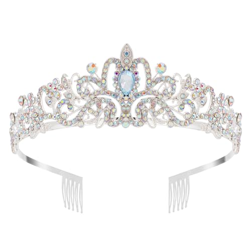 XZtimes Silver Crown for Women, Metal Tiara Headband, Rhinestone Crystal, Birthday Wedding Prom, Queen Princess Accessories, White Headpiece Gifts