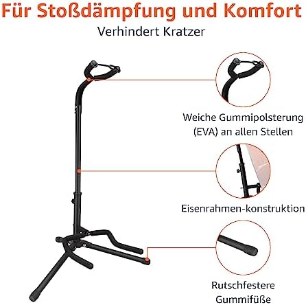 Amazon Basics Portable Foldable Guitar Stand, Lightweight Tripod Design with Non-Slip Padding, Height Adjustable for Acoustic, Electric and Bass Guitars, Black - View 4
