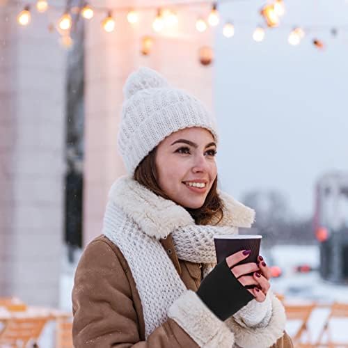 Sibba 2 Pairs Fingerless Gloves Winter Warm Half Finger Gloves with Thumb Hole Women Cotton Stretchy Knit Mittens Typing Texting Driving Gloves Black Wrist Warmers Unisex Christmas Gifts