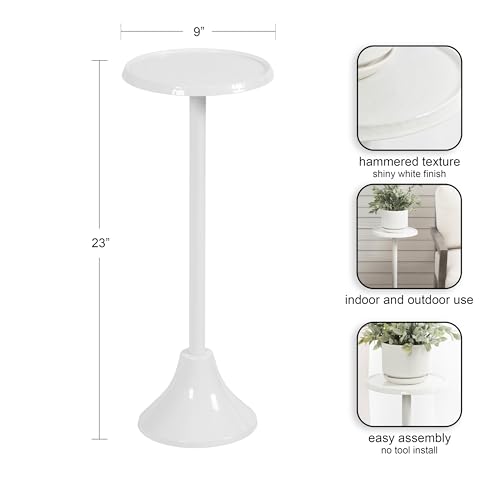Kate and Laurel Sanzo Modern Pedestal Outdoor Drink Table; 9 x 9 x 23; White; Decorative Outdoor Patio Table for Deck with Hammered Tabletop for Use as Small Plant Stand or Living Room Martini Table by Kate and Laurel - Image 2