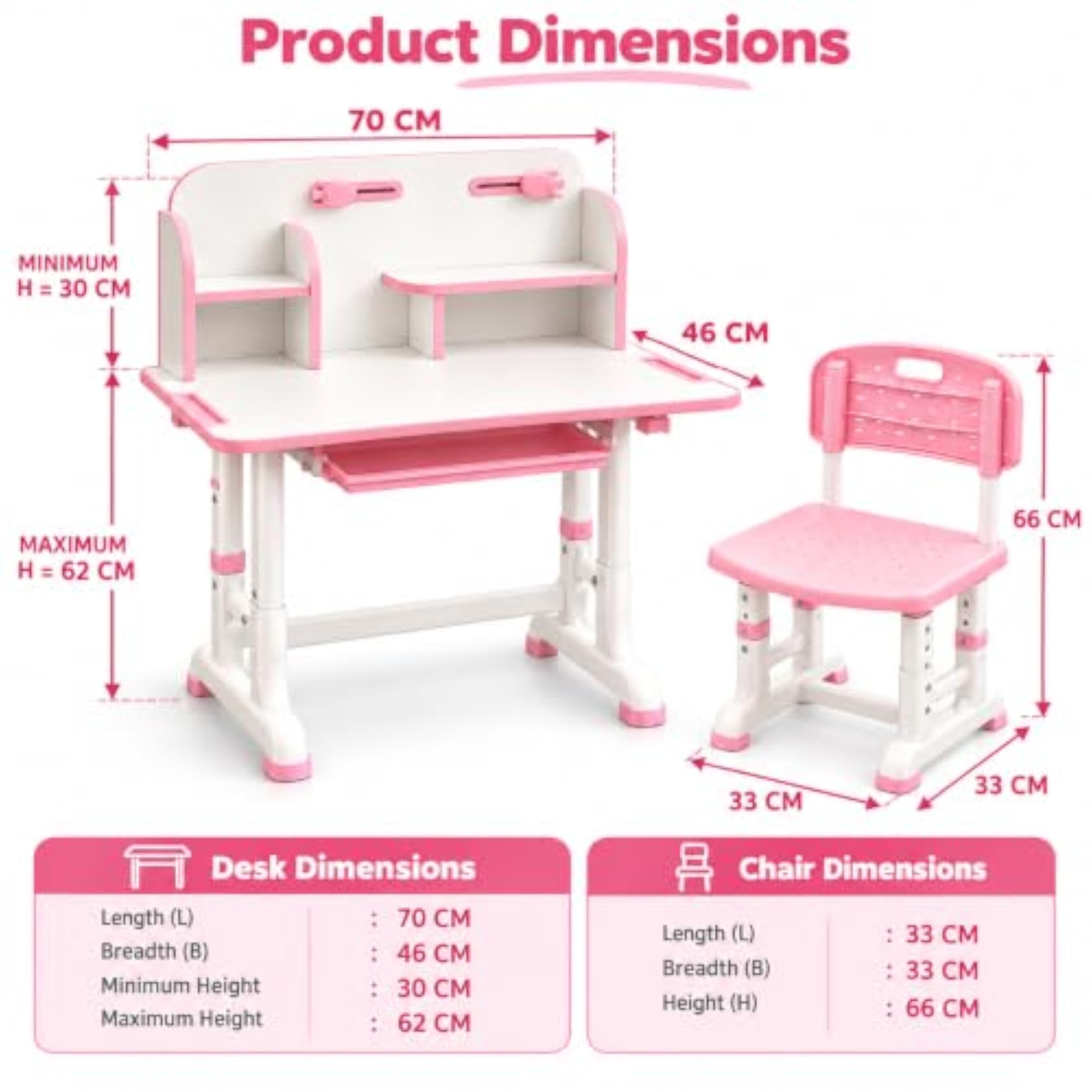 Kids Study Table and Chair Set, Height Adjustable