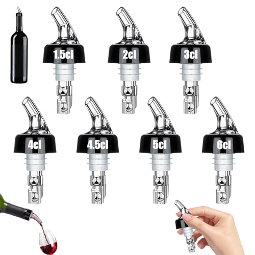 Pluvyze 7 PCS Versatori per Bottiglie 2cl/1.5cl/3cl/4cl/4.5cl/5cl/6cl Versatori di Bottiglie di Liquore,Versatore per Bottiglie Misurato