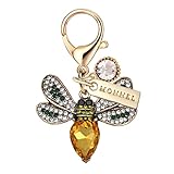 MONNEL MC526 Small Crystal 3D Honey Bee Lobster Clasp Charm for Women with Velvet Bag (Yellow,1 Piece)