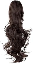 FESHFEN Drawstring Ponytails Hair Extension Natural Brown 20 Inch Long Wavy Straight Clip Hairpiece Synthetic Ponytail Hair Extension Ideal for Women Wedding and Other Function (Brown)