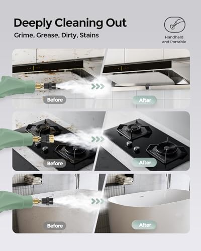 Dampfreiniger Handgerät, 2500W Steam Cleaner, Dampfreiniger für Alles, Hochtemperatur Dampfreinigungsmaschine, Tragbarer Steamer mit Bürstenköpfen, Handdampfreiniger für Küche, Badezimmer, Auto-Grün