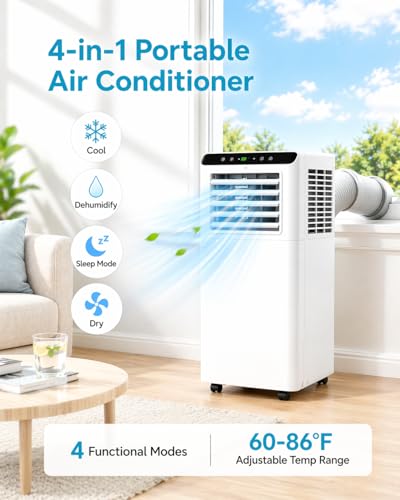 Image of 8,000 BTU Portable Air Conditioners, 4-in-1 Air Conditioner Portable Up to 350 Sq.Ft, Portable AC Unit, for Living Room Bedroom Garage Studio with Cool, Fan, Dehumidifier, Sleep, 24H Timer