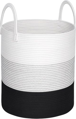 Image of Laundry Basket for Clothes | Cotton Rope Storage Basket with Handles | Clothes Bag for Laundry | Foldable Laundry Hamper | Towels & Blankets | Woven Clothes Basket | 33 x 33 x 38 cm