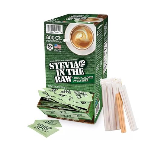 Stevia Packets, Stevia 800 packets, Zero Calorie Sweetener, Natural Sweetener for Drinks and Baking, Sugar Packets for Home, Office, Coffee, Bar, Gift, Restaurants, & Coffee Stations, Plus 20pieces Optimumbyyemi Individually wrapped coffee stirers for Mixing