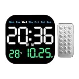 Veasbuu Sveglia digitale a LED con telecomando, rettangolare, con indicatore di temperatura e umidità, orologio per camera da , per appartamento, dormitorio, scrivania, casa, camera da
