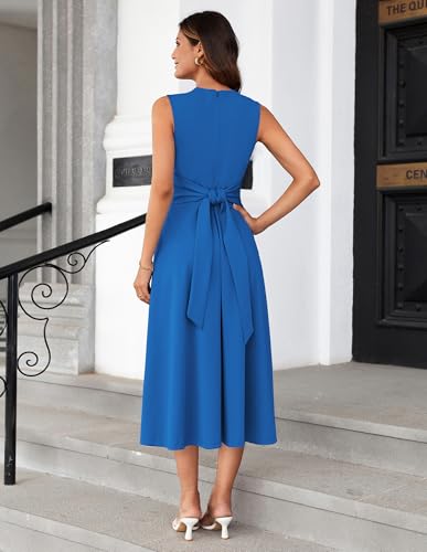 Image of GRACE KARIN Women 2026 Work Dress Sleeveless Tie Waist Elegant Party Cocktail A Line Flowy Midi Dresses with Pockets