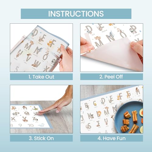 Image of Nibble And Rest Disposable Placemats for Baby 20 Pack Stick-On Ikea Antilop highchair, Alphabet ABC Animal Sticky Place Mats, Kids Table Mat for Restaurants Dining Table Travel Essentials for Toddlers
