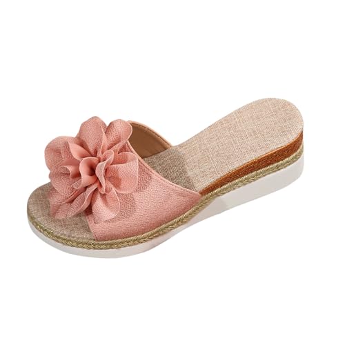 Pantoufles compensées d'été pour femme avec fleurs en PU confortables et élégantes